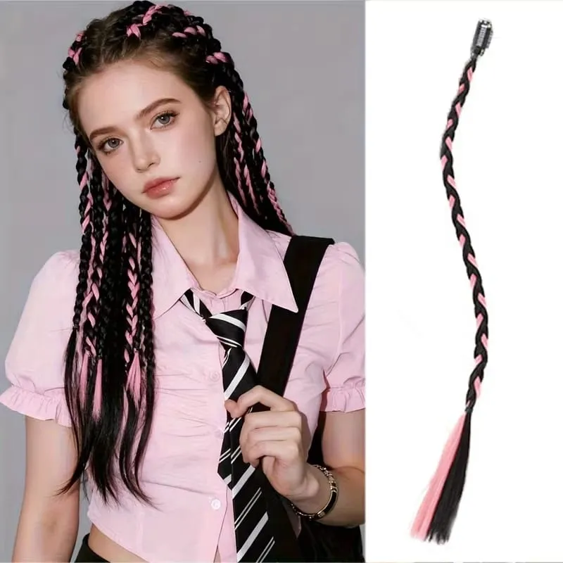 1PCS Y2K Style wig Braid 20 inch Multi-Color Synthetic Hair Clip Suitable for Daily Christmas and Music Festival Parties