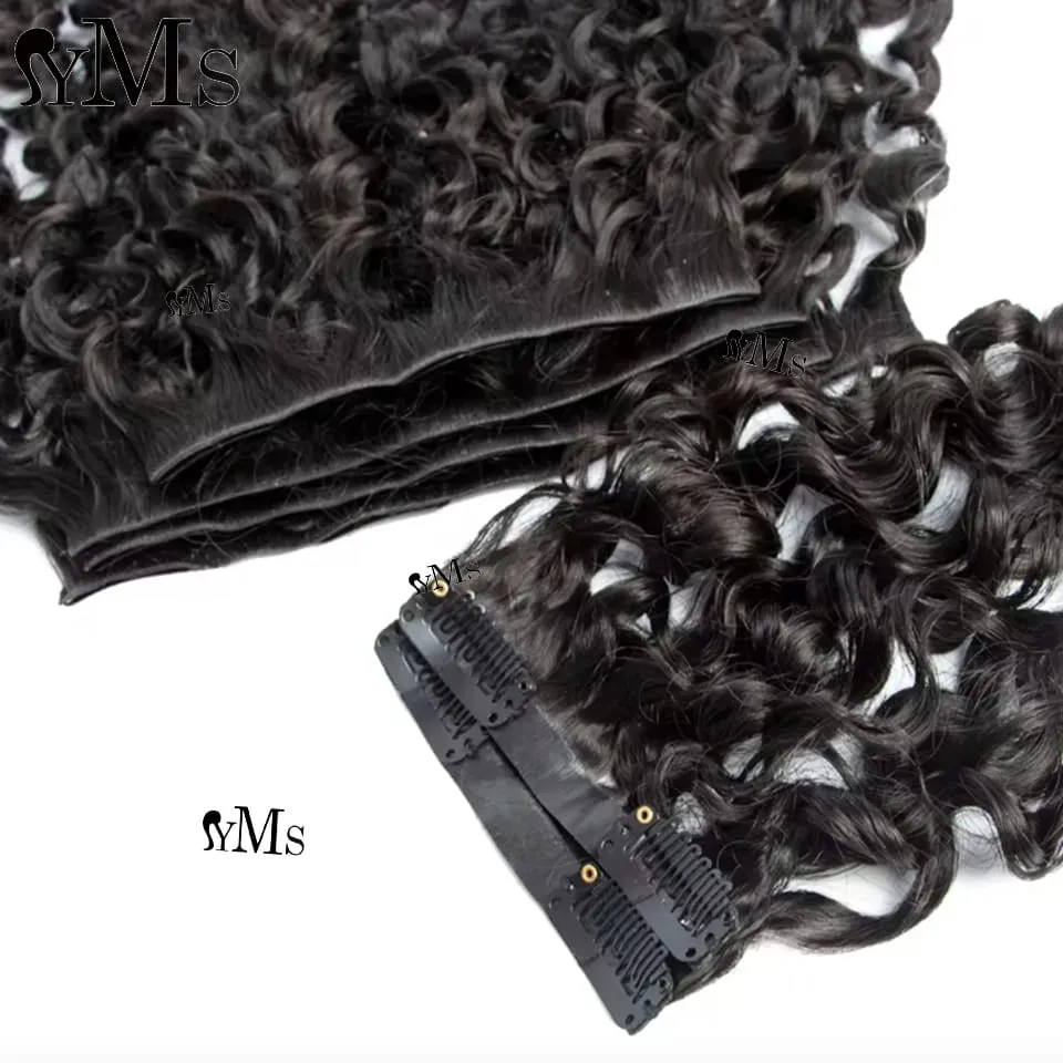 Curly Invisible Clip In Extension Human Hair YMS Invisible PU Seamless Lao Kinky Curly Clip Ins Injected Clip Ins Weft For Woman