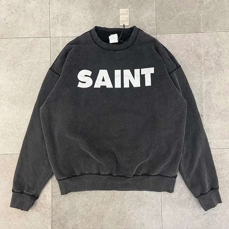 Autumn Winter Classic Overlapping Logo Print Saint Sweatshirts Men Women Couple Colorful Letters Graffiti Washed Black Pullovers — image 36