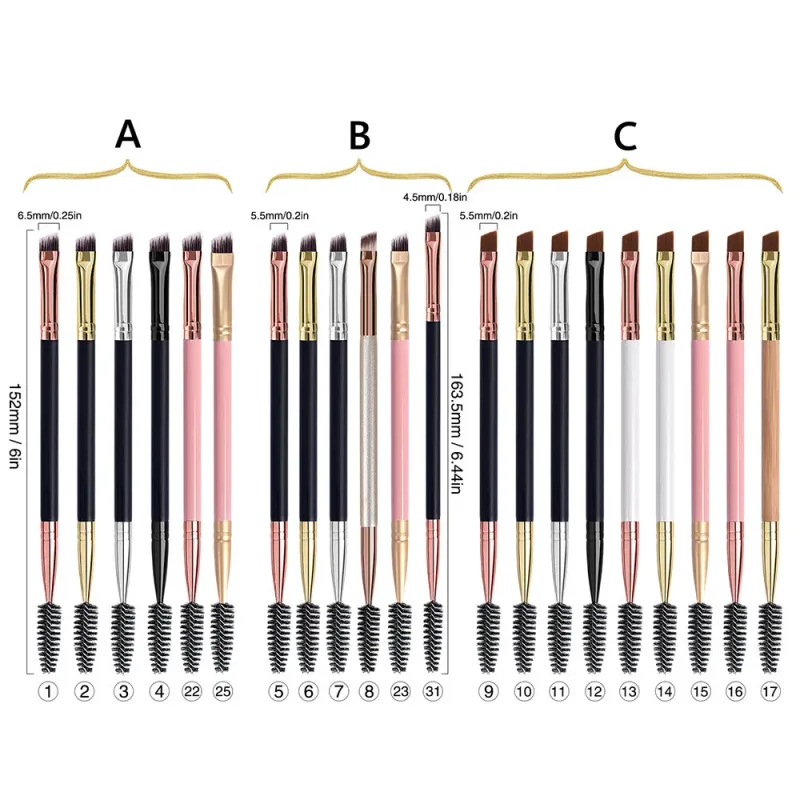 20pcs Eyebrow Brush Private Label Eyelash Comb Makeup Brushes Dual Ended Angled Spoolie 2 in 1 Lash Eyebrow Brush Bulk