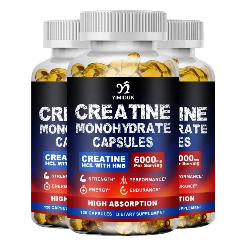 Creatine Monohydrate 6000mg Capsules with Creatine HCL & HMB Boost Lean Muscle Improve Training Endurance Ease Muscle Fatigue
