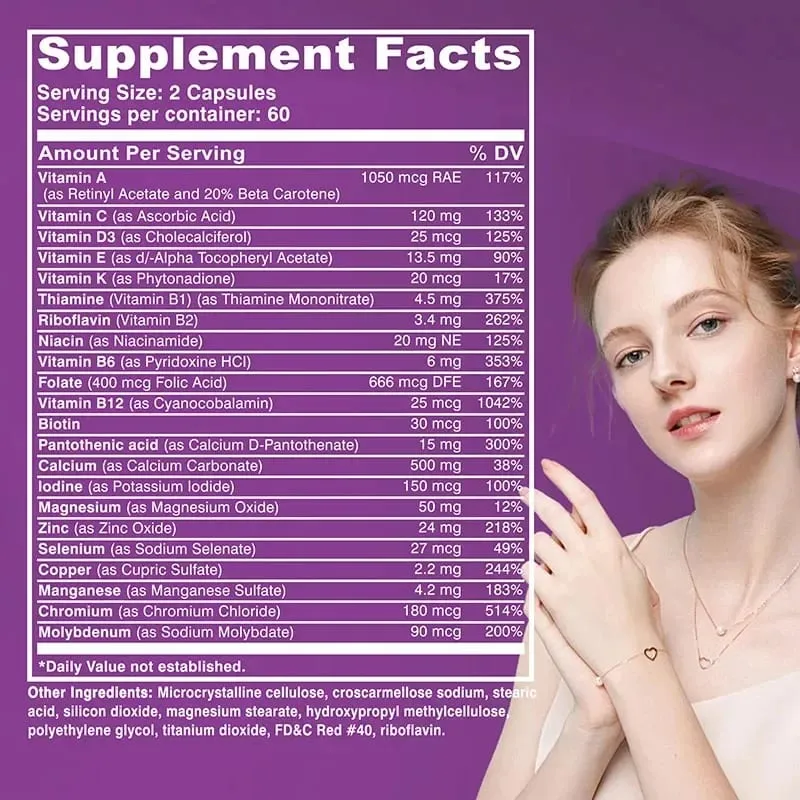 Women’s 50+ Complete Multivitamin - Supports Bone Eye Memory Brain and Skin Health Antioxidant Promotes Metabolism