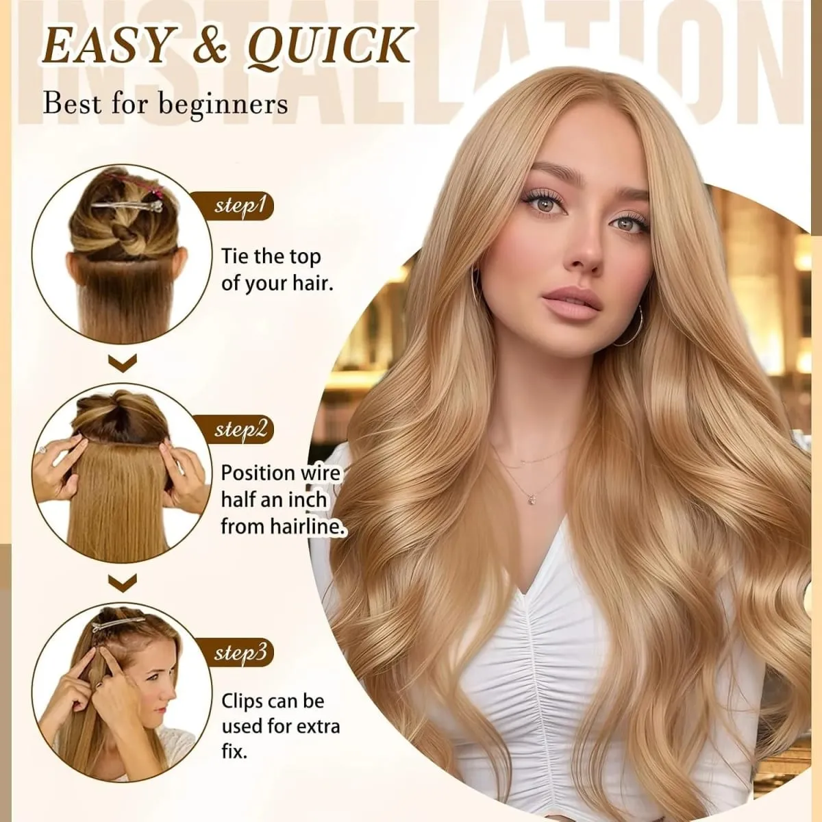 7PCS Light Blonde to Golden Ombre Clip in Remy Human Hair Extensions 16-22 Inch Natural Straight Balayage Highlighted Double Wef