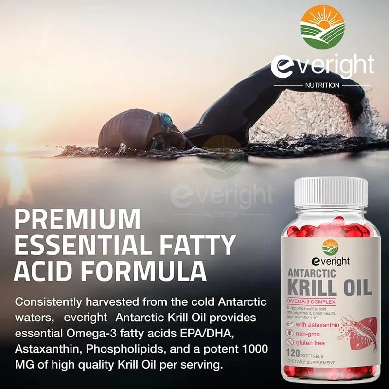 Krill Oil - Phospholipid Omega-3 Complex with Astaxanthin - Support Lipid Management Metabolism Brain & Heart Health - EPA DHA