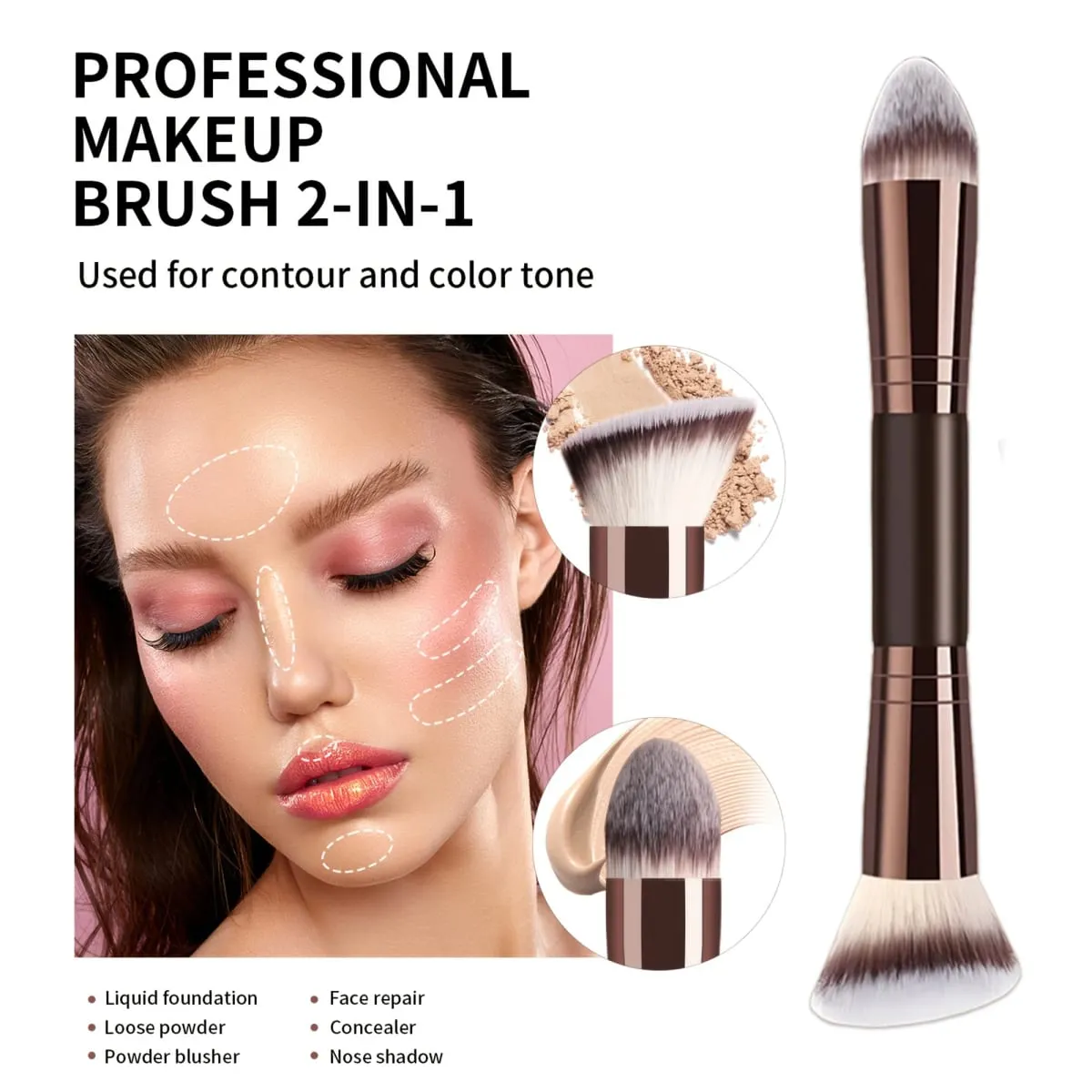 Single Double-Ended Multi-Functional Makeup Brush Professional Foundation + Blush Brush Soft & Dense Bristles — image 4