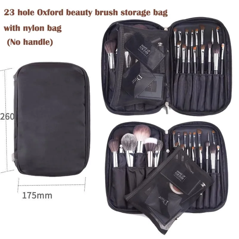 High Quality 14/23/29 Holes PU Cosmetic Makeup Brushes Pouch Portable Black Waterproof Oxford Beauty Brush Bag Organizer