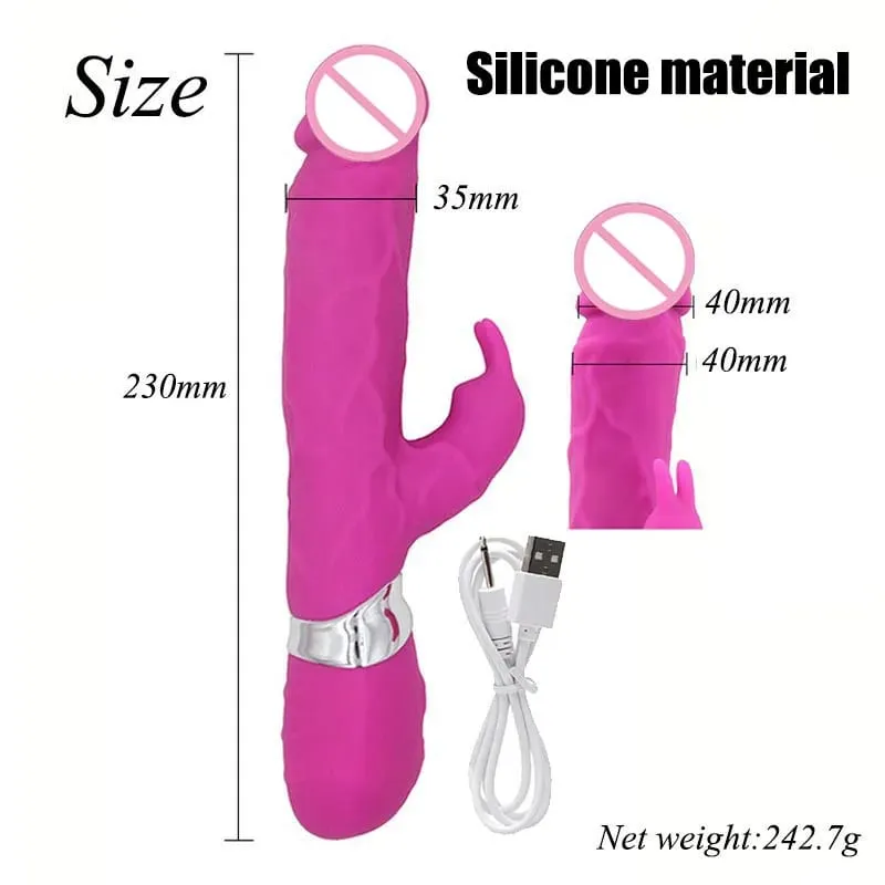 Silicone Rabbit Vibrator 3-in-1 G-Spot Clit Anal Beads Stimulator 10 Modes Thrusting Vibrating Sex Toy for Women