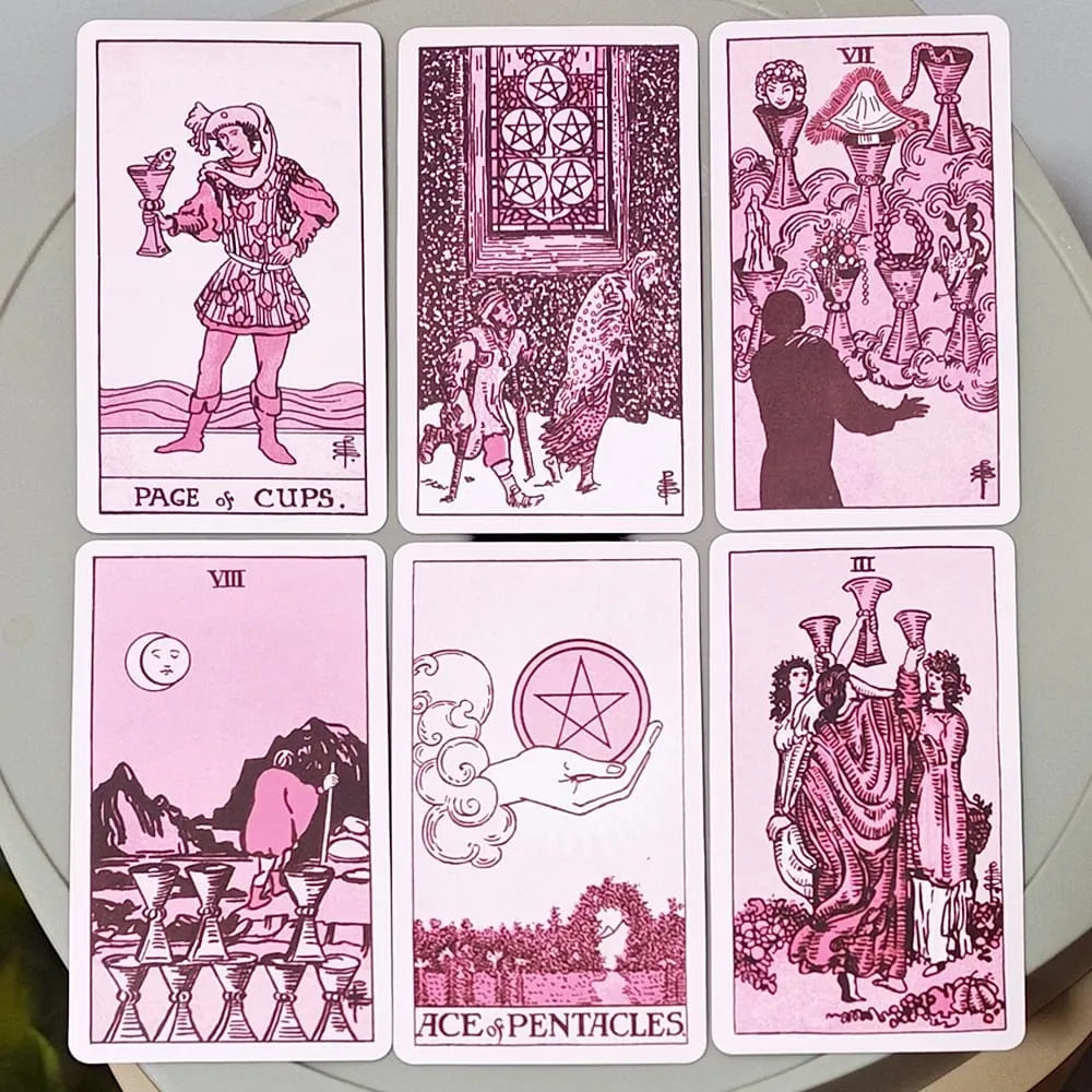 Rose Rider Tarot Deck in Tin Box - 11*6.2cm 78 Classic Vintage Pink Tarot Cards with Guidebook Aesthetic Rose Pink — image 2