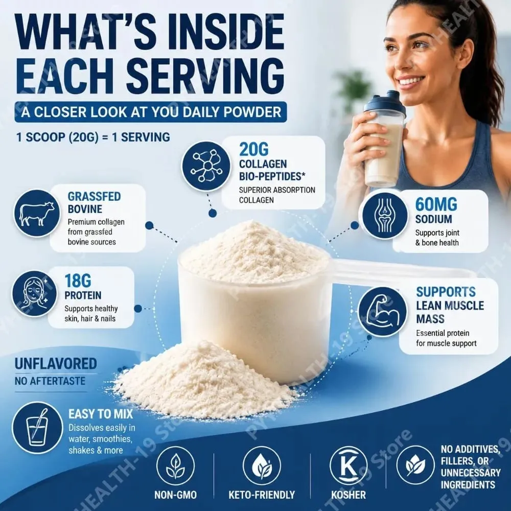 Collagen Bio-Peptides Protein Powder with Grassfed Bovine for Skin Hair Nail Joint Bone & Muscle Support Adults 567 Grams