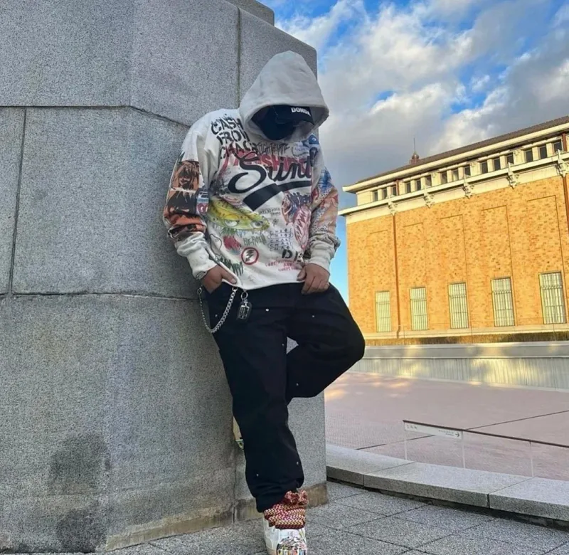 26FW SAINT x Ber B J Co-brand Big Logo Printed Women Men Washed Hooded Sweatshirt Hoodies Vintage Distressed Men Casual Hoodie