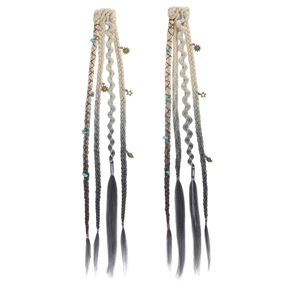 Boho Ombre Burgundy Braided Ponytail Hair Extensions Synthetic Braids With Bohemian Viking Hair Pieces For Women Carnival Party — image 11