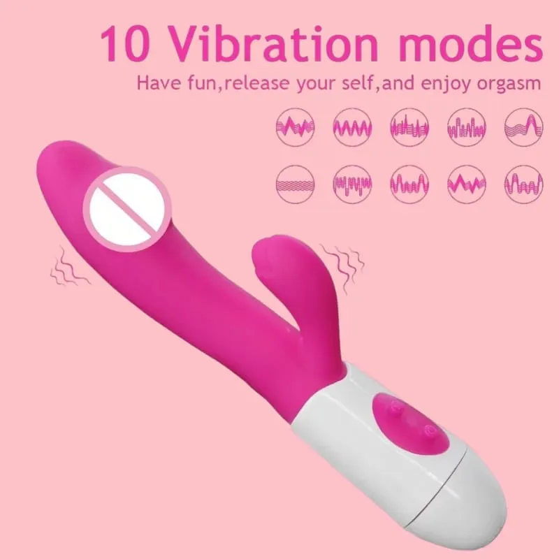 Silicone G-Spot Rabbit Vibrator Dual Vibration Clitoral Massager 10 Speeds Rechargeable Waterproof Pleasure Sex Toy for Women