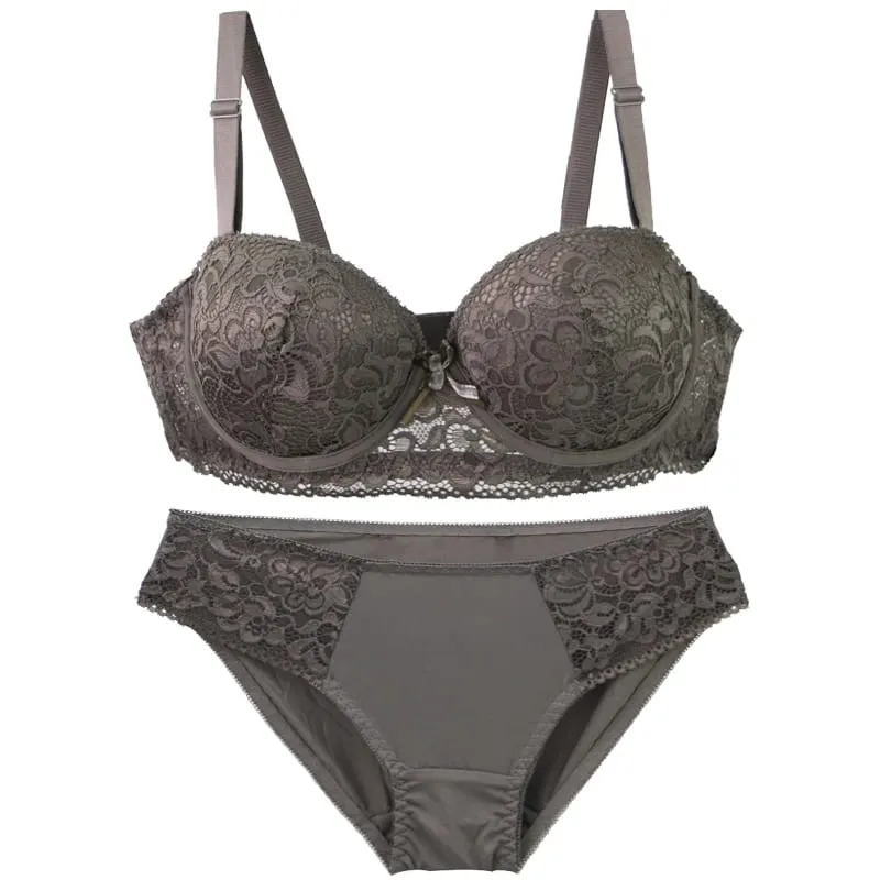 2025 New Floral Knitted Underwire Bra For Women Adjustable Straps Lace BC Cup Underwear Push Up Minimizer Padded Lingerie — image 3