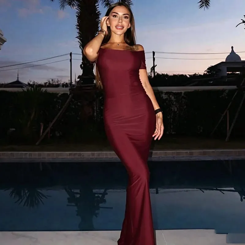 Women Summer New Off Shoulder Maxi Dress Daily Commuter Solid Sleeveless Tube Top Bodycon Long Dress Casual Layering Inner Wear