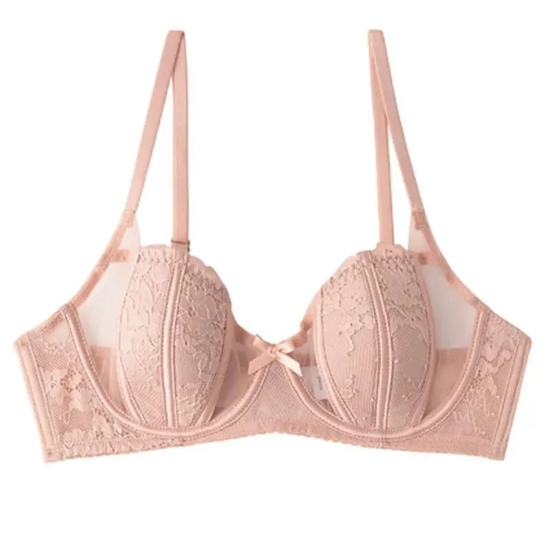 Ensemble Lingerie Dentelle Française Brodée Bonnets Oreille De Lapin Fil Doux Push Up Respirable Amincissant Confort Élégant