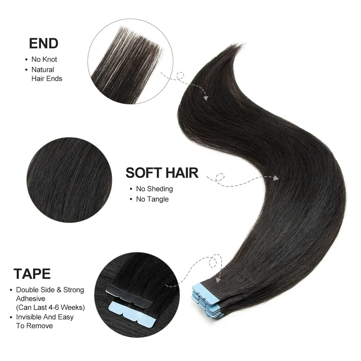 Mini Tape in Hair Extensions Human Hair 3x0.8cm Tiny Interface Tape Ins 360° Movement For Add Side Hair Volume Only 10pcs