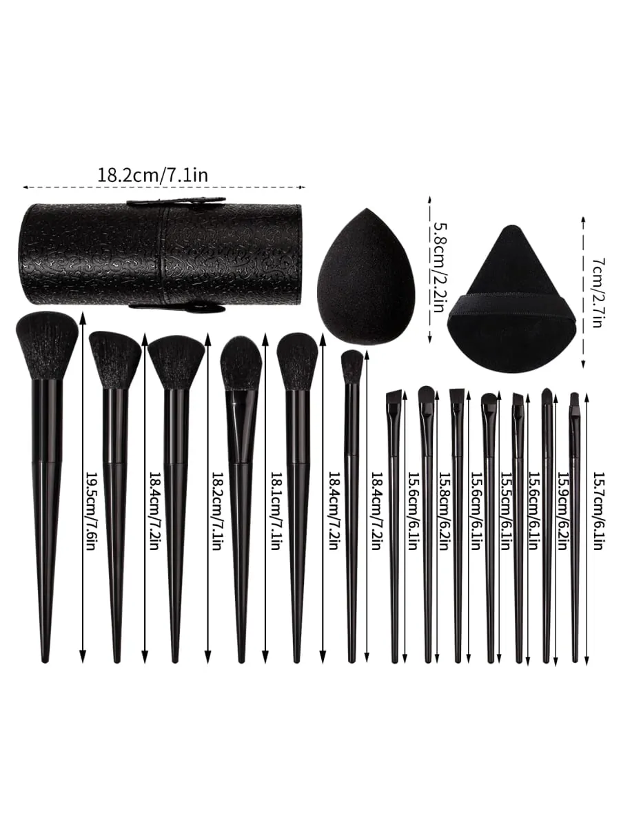 Black 20-Piece Makeup Tool Set: 13 Makeup Brushes +3 Pieces of Beauty Eggs +3 Pieces of Powder Puff +1 Piece of Storage Bucket