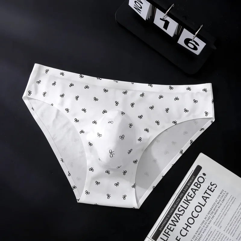 Male Seamless Ice Silk Briefs Cute Heart Bowknot Print 3D Molded Pouch Low Rise Soft Breathable Men Underpants — image 19