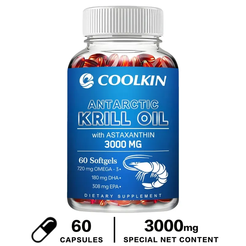 Antarctic Krill Oil 3000mg - with Omega-3 EPA DHA Astaxanthin and Phospholipids - Sustainable Dietary Supplement