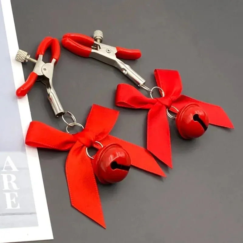 1 Pair Bowknot Small Bell Nipple Clamps Metal Breast Stimulation Exotic Accessories Bondage Hairball Sexy Women's Sex Toys