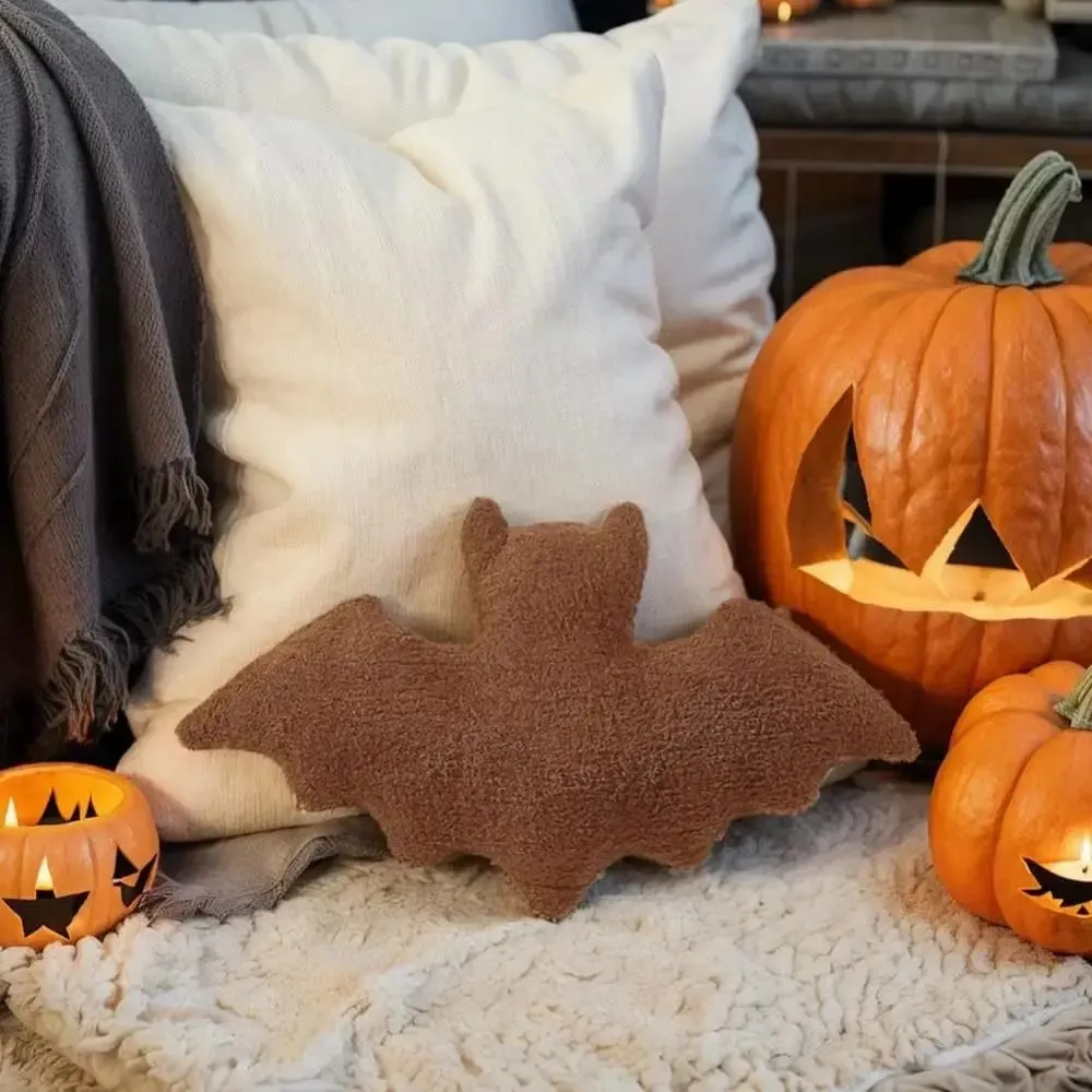 Material Bat Pillow Black White Brown Soft Fabric Bat Modeling Pillow Halloween Theme Gothic Bat Halloween Decoration