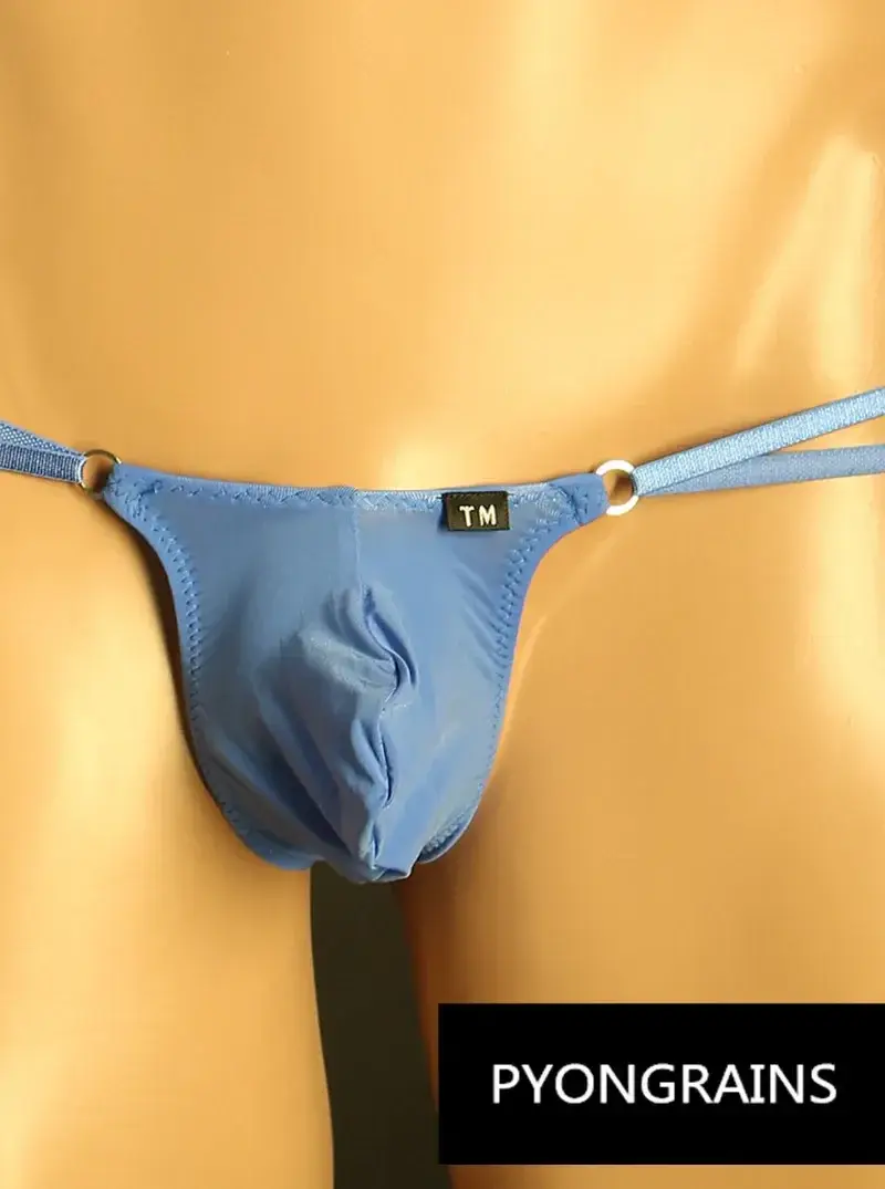 Erkekler Ayarlanabilir Metal O-Ring Çift Ince Askı Bikini Külot Alçak Ipeksi Buz Ipek 3D U Dışbükey Kese Seksi Erkek iç çamaşırı