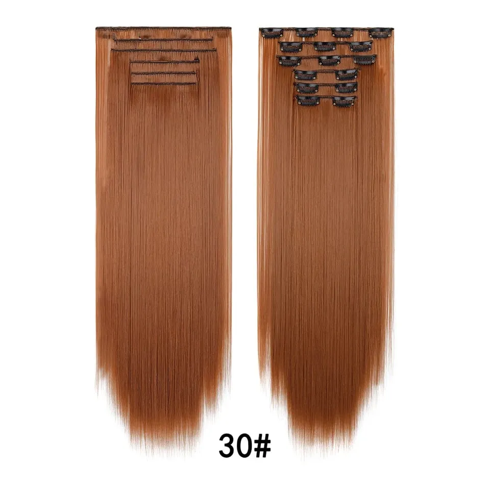 24Inch Clip in Hair Extensions Invisible Synthetic Extension 6PCS Long Straight Heat Resistant Clips on Hairpieces for Women