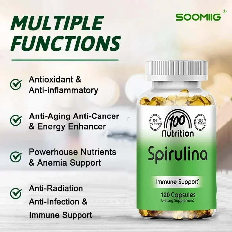 Spirulina Softgels Organic Superfood Algae - Supports Cardiovascular and Immune System Health Powerful Antioxidant — image 3