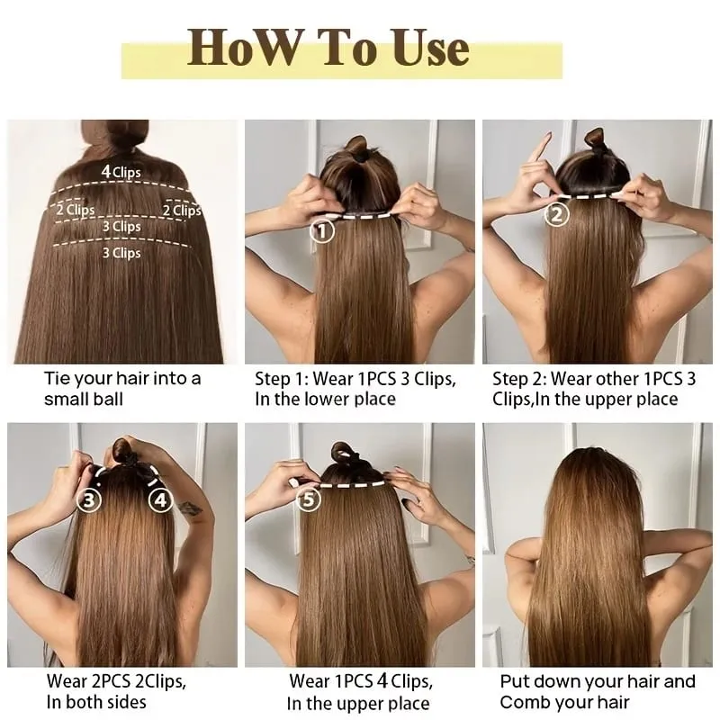 24Inch Synthetic 6pcs/set Long Straight Hair Extension Increasing Volume Extending Soft Comfortable Hairpiece for Women