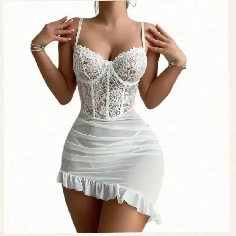 Transparent Bra And Thong Set Women's lingerie Nightgown delicate underwear with Panties Steel Ring Push-Up Bras