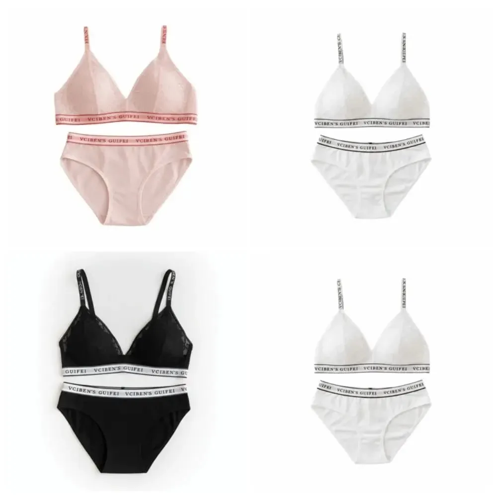 Comfortable Letter Design Lingerie Set Deep V Lace Women Underwear Suit Wireless Color Blocking Bra Panties Set Gift — image 6