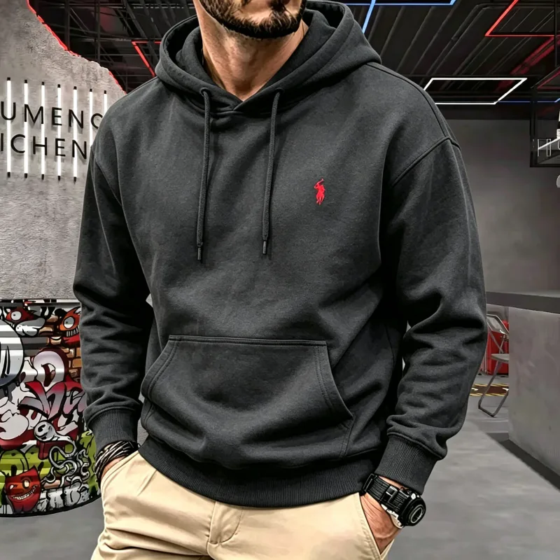 Atasan Golf Bordir Kuda Modis Mewah Musim Gugur-musim Dingin 2026 Lengan Panjang Bertudung Pria Kelas Atas Pakaian Pria Hoodie Kasual — image 5