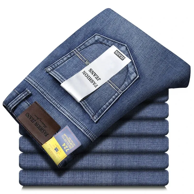 Autumn Winter Men's Jeans Classic Retro Grey Denim Pants Man Work Slim Straight Stretch Cotton Trousers Streetwear Plus Size 40