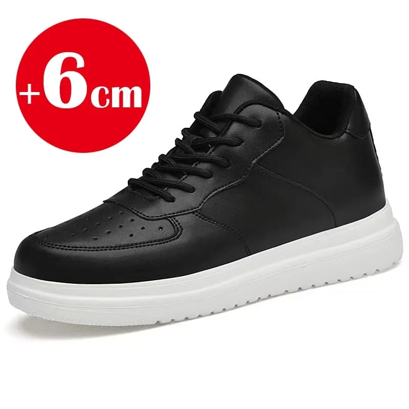 2026 New Height Increasing Shoes for Men 8cm Invisible Elevator Sneakers White Leathe Sport Zapatillas De Hombre Big Size 46