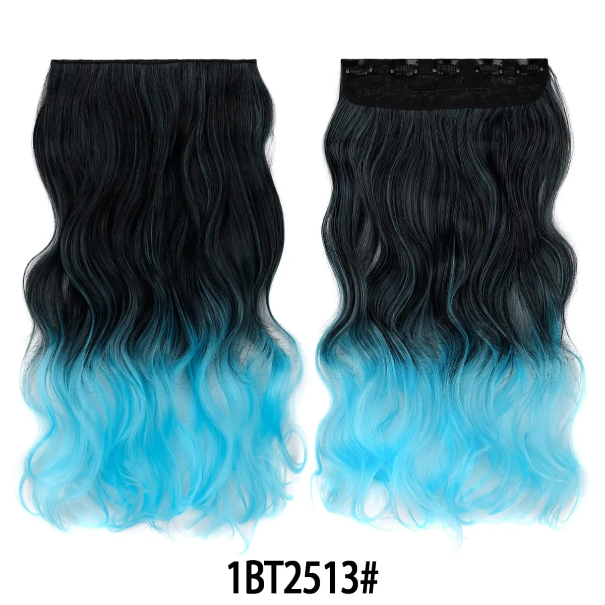 Jeedou One Piece 5 Clips Wavy Ombre Clip In Hair Extensions Long Water Wave Synthetic Curly Hair Piece Rainbow Colored Hair