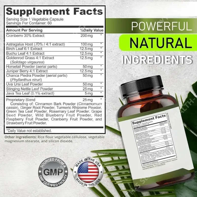 Kidney Cleanse Detox Capsules Bladder Urinary Support with Chanca Piedra Cranberry Juniper Berries Vegetable Capsule 60 Counts