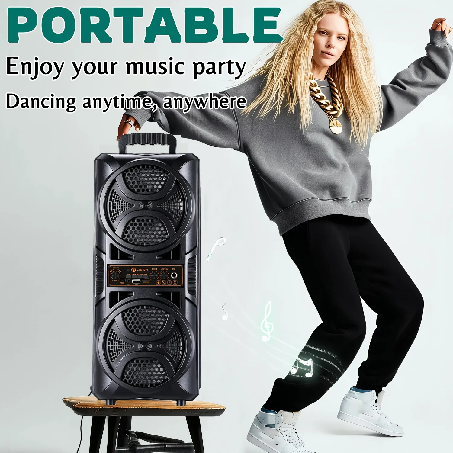 Portable Bluetooth Party Box Speaker Dual 6.5‑Inch Subwoofer Heavy Bass Boombox with Wired Microphone Support 6.35mm Mic AUX TF Card USB FM Radio for Outdoor Camping Home Karaoke Party — image 4