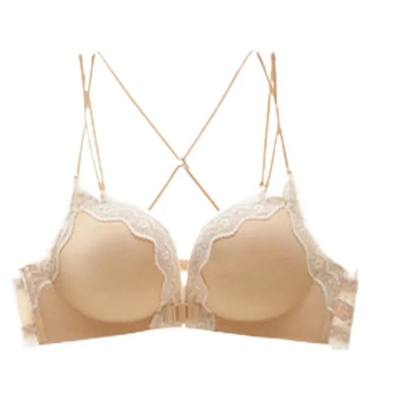 Comfortable Leopard Print Front Fastening Bra Set for Women Backless Small Chest Enhancing Hot Sale Lingerie