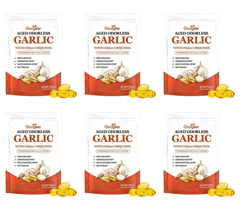Googeer Aged Odorless Garlic Softgels with CoQ10 Ubiquinol Vitamin K2 MK-7 Heart Circulation Energy Immune Support 60 Count