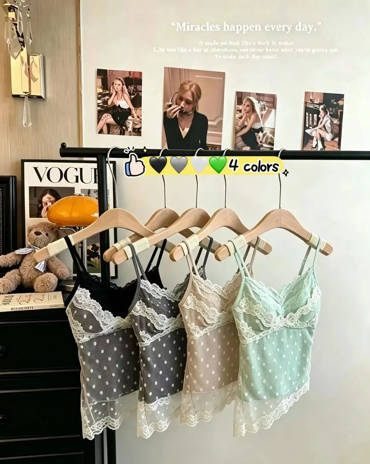 Women's Polka Dot Lace Spaghetti Strap Camisole with Pad Bust Adjustable Straps Side Lace Sexy Summer Daily Top A33079