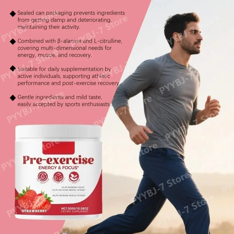 ผงก่อนการออกกำลังกาย Energy and Focus Support Support Muscle Recovery รสสตรอเบอร์รี่ Daily Health Care 300g