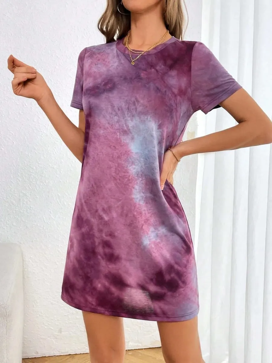 Women's Spring/Summer Fashion Tie-Dye Printed Mid-Length Dress - Suitable for Daily Wear