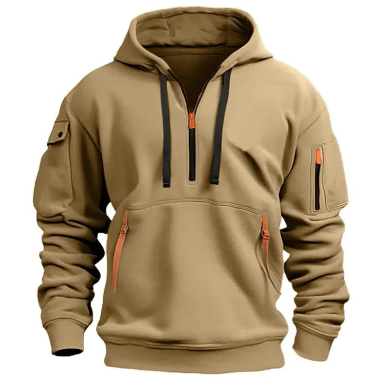 Men's Spring Autumn Hooded Sweatshirt Zip Multi Pocket Pullover Casual Sports Jacket Fashion Trendy Hoodie Top for Men Street