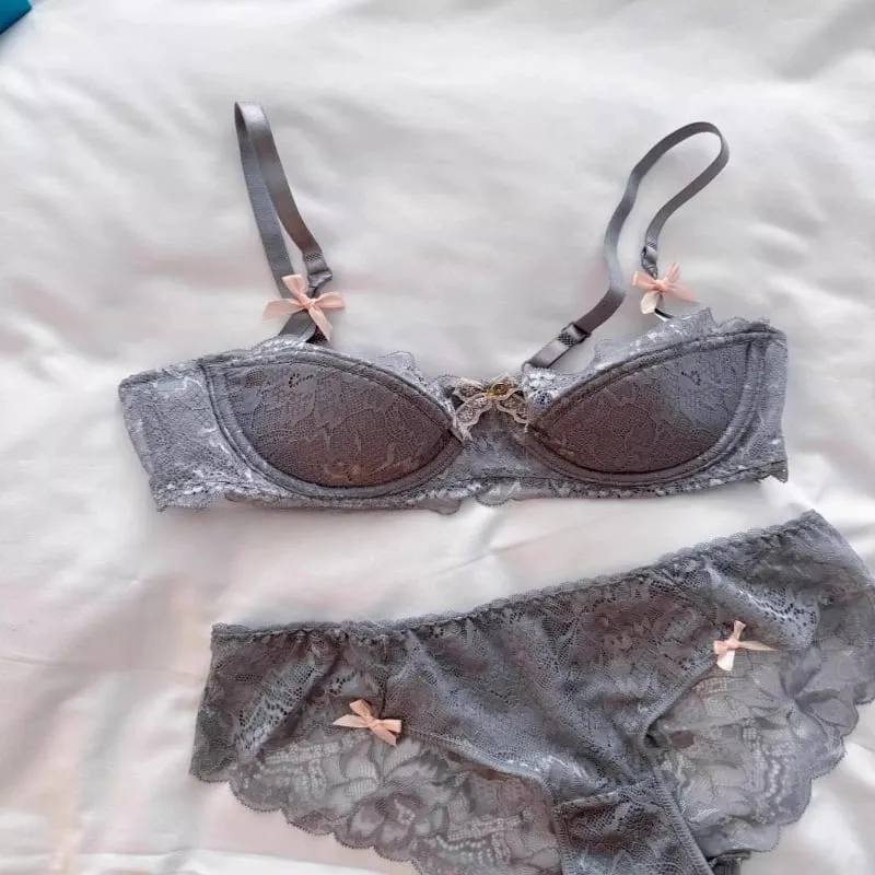 ผู้ขายที่ดีที่สุดผู้หญิงเซ็กซี่ลูกไม้ครึ่งถ้วย Bra ชุด Underwire รวบรวมบาง Push Up Elegant ประณีตลูกไม้ Comfort ชุดชั้นในชุด
