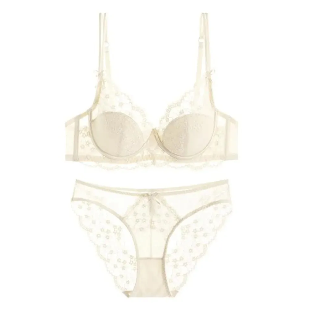 Women Lace Full‑Coverage Bra Set Thin Minimizer Push‑Up Anti‑Sag Soft Lingerie Set For Large Bust Ladies Casual Daily Intimates