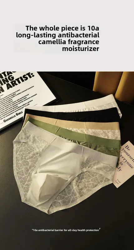 Seamless Jacquard Men Triangle Underwear Ice Silk Thin Breathable Panties Quick Drying Briefs Male Sexy U Bulge Pouch Underpants