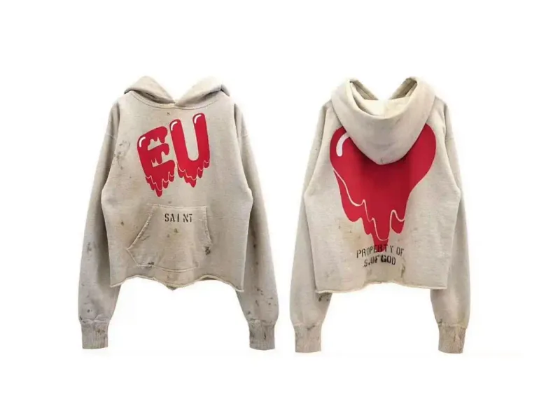 26FW SAINT x Ber B J Co-brand Big Logo Printed Women Men Washed Hooded Sweatshirt Hoodies Vintage Distressed Men Casual Hoodie