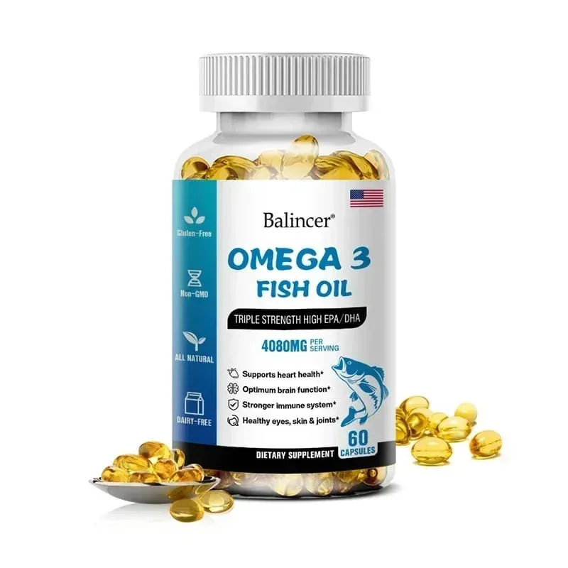 Balincer Wild Caught Omega 3 Minyak Ikan Softgels- Kekuatan Tiga Kali Lipat Tinggi EPA 1200mg DHA 900mg Non-GMO Suplemen Makanan Bebas Gluten