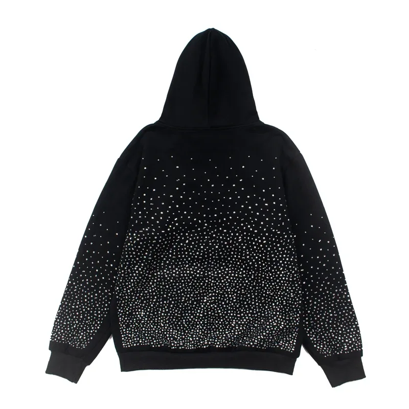 Hoodies Pullover 26ss Vintage Embroidery Leather Pattern Glittering Diamond Print Men's Hooded Hip Hop Style Sweatshirts