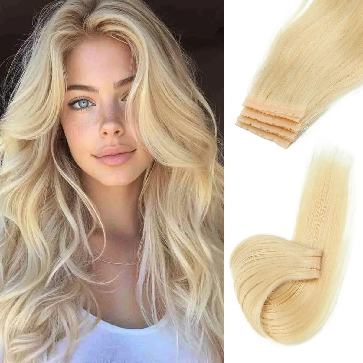 Butterfly Weft Hair Extensions Human Hair Glue-Free Double Invisible Weft with Micro Beads Natural Volume and Length 12-24Inches
